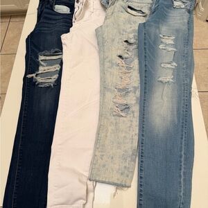 American eagle Women's Distressed Jeans Set - Blue, White, Light Blue